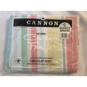 Vtg Cannon Cotton Fresh No Iron Twin Flat Sheet Color Delights Stripe